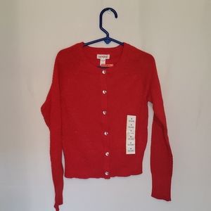 Girls Red Cardigan with Clear Buttons
